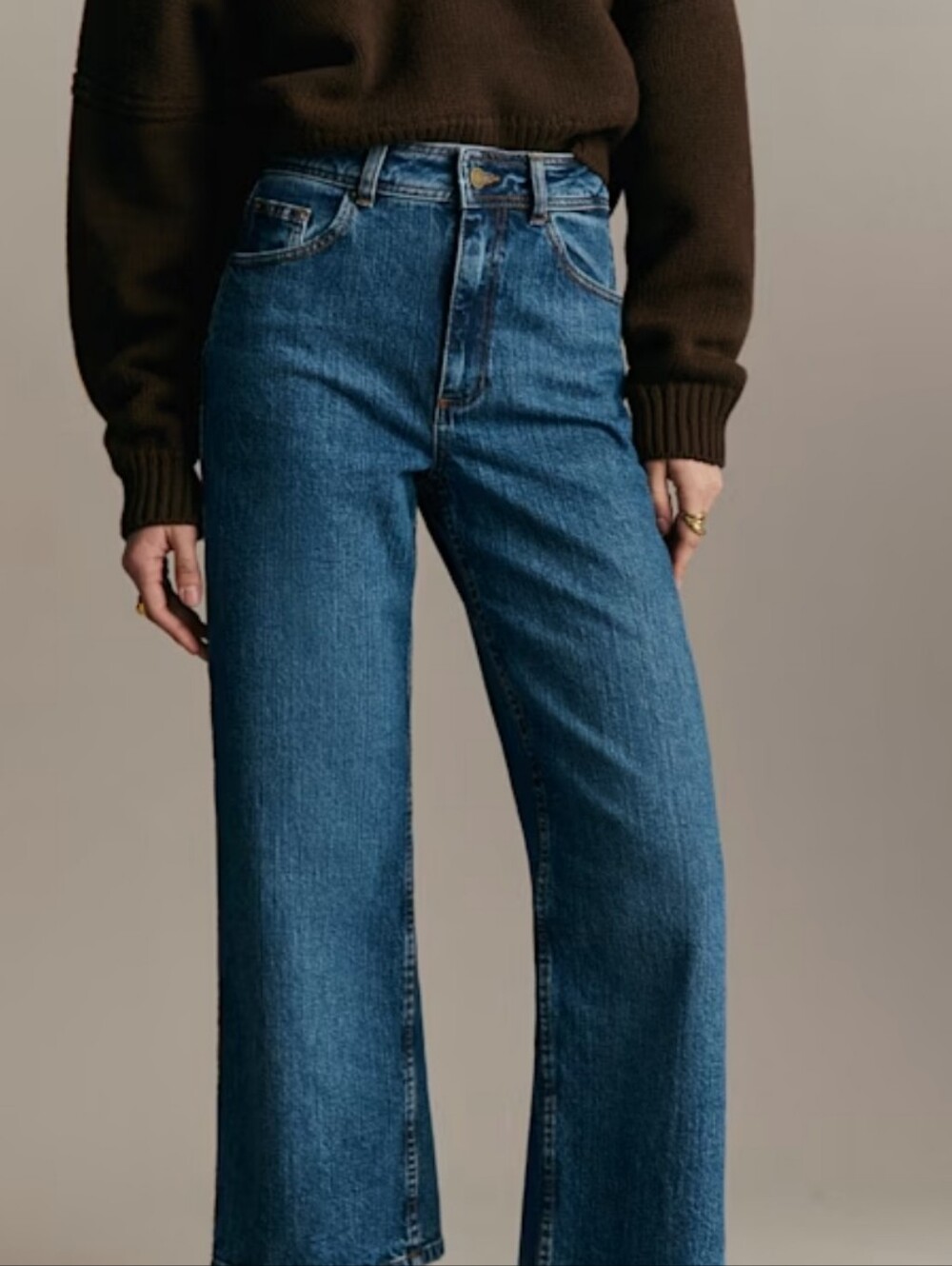 Sezane Le Crop High-Rise Cropped Wide-Leg Jeans in Medium Blue, 6 / 38